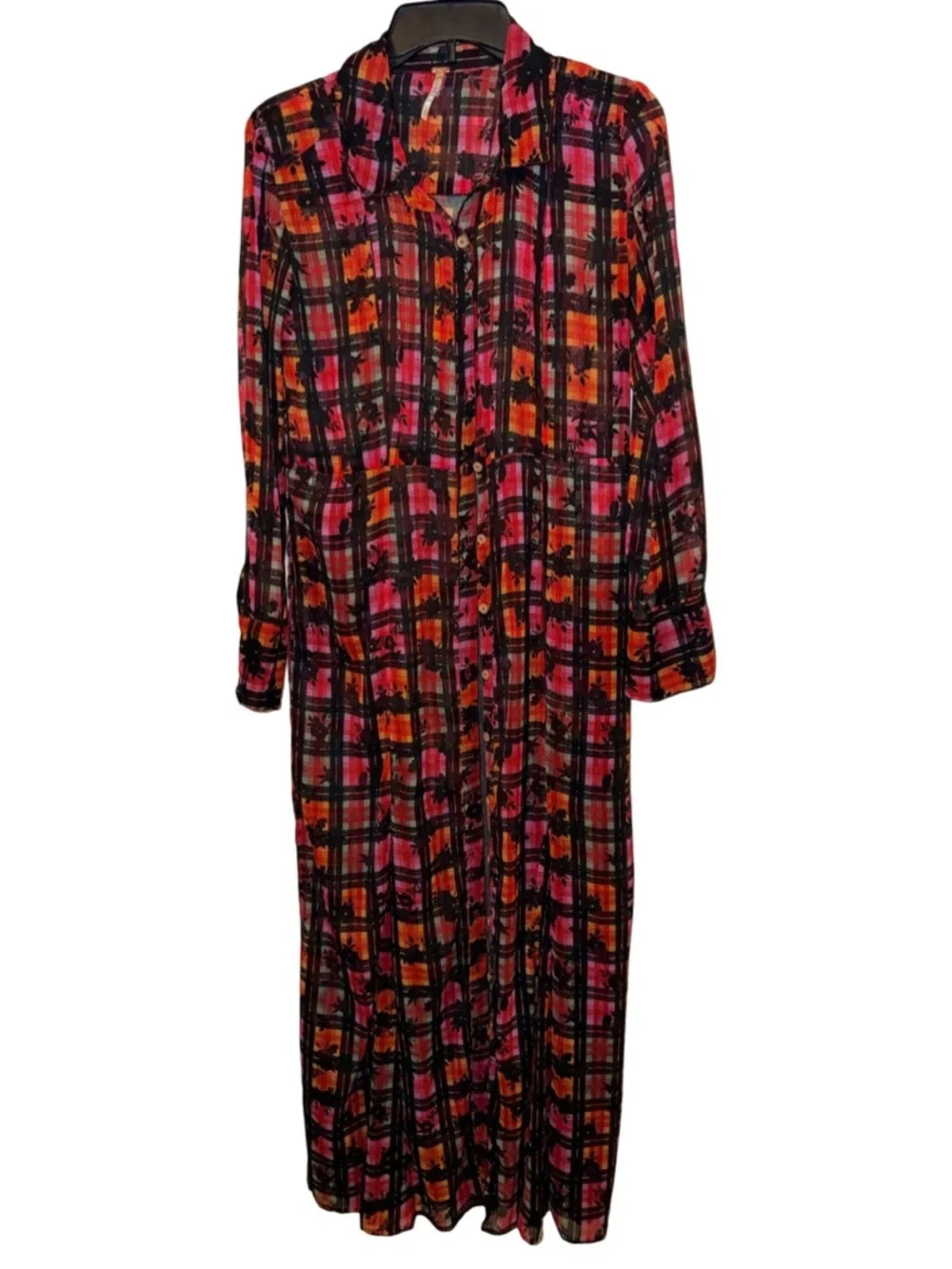 Free‎ People/UO Jerra Maxi 2 in one Shirtdress Plaid-Small